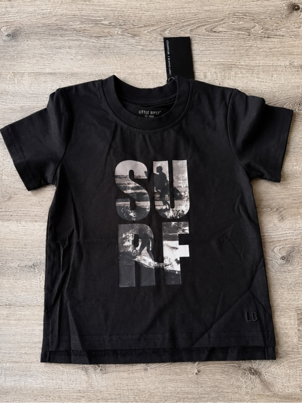 Little Bipsy Surf Tee Black Graphic T-Shirt Toddler 12-18M NWT Boys